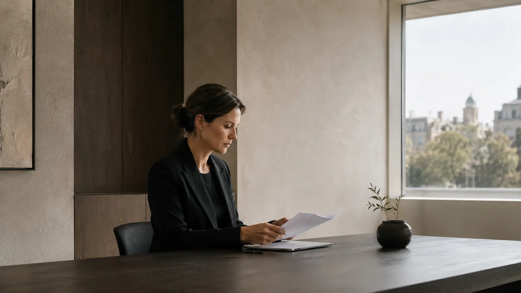 An executive assistant working in a quiet private office